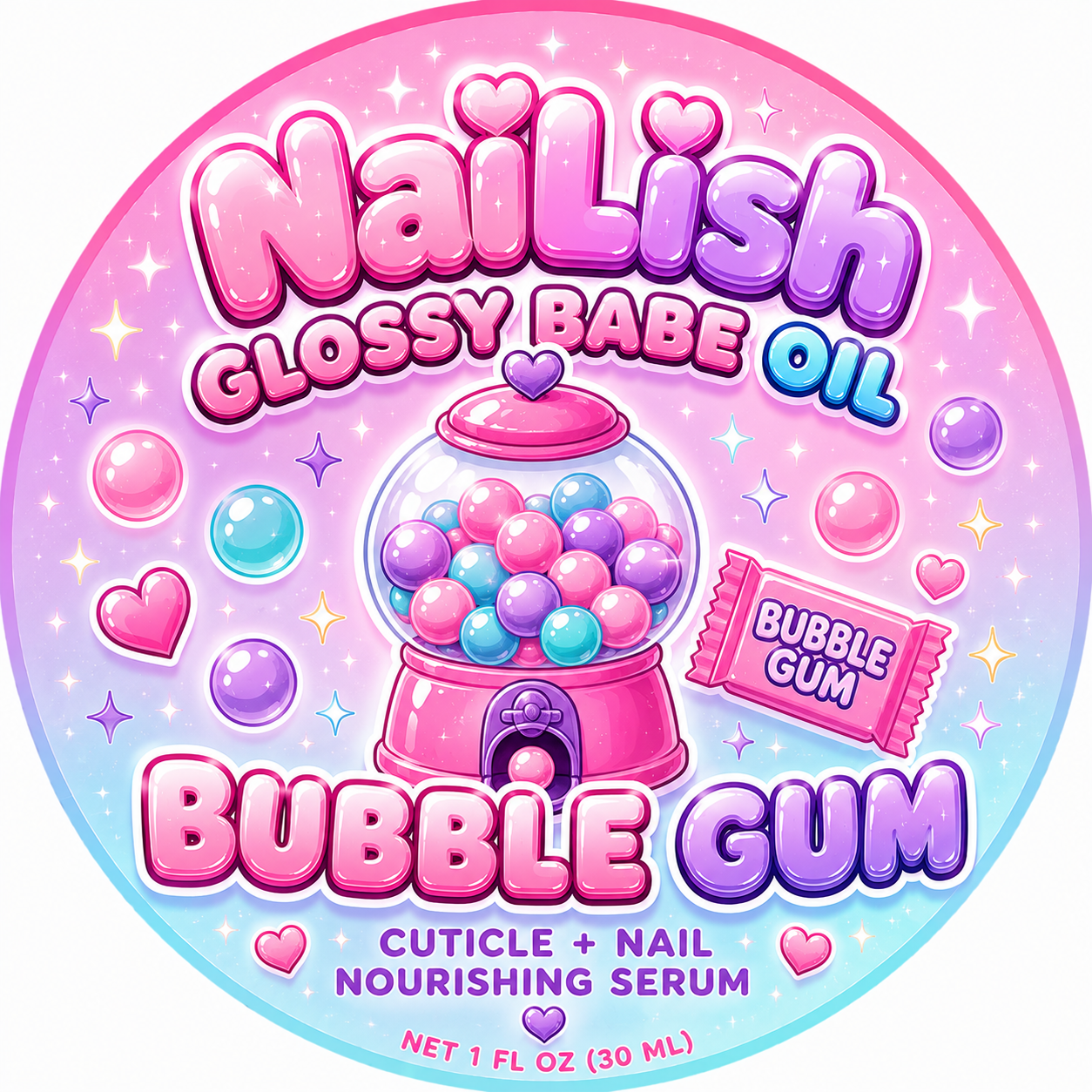 Bubble Gum Glossy Babe Oil label