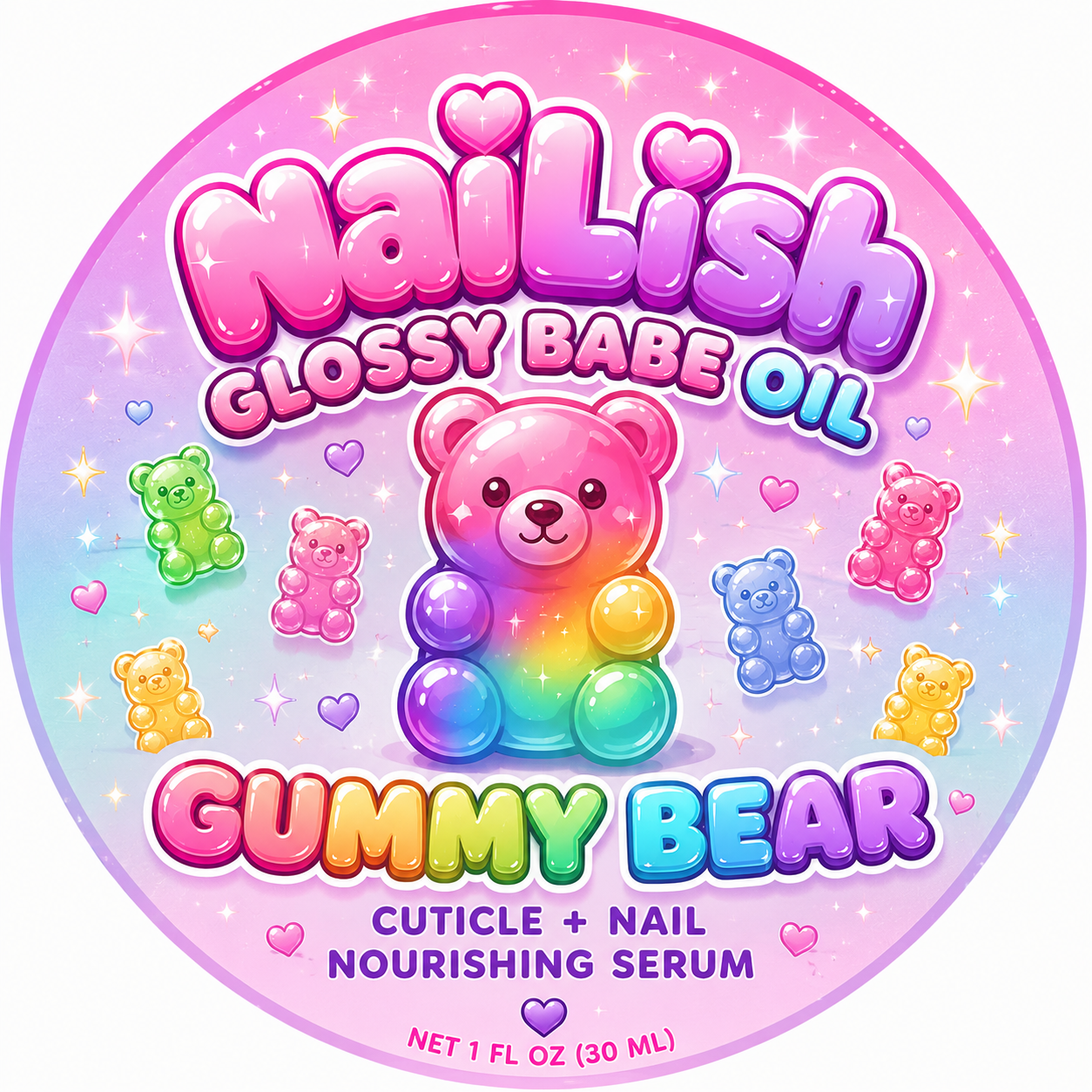 Gummy Bear Glossy Babe Oil label